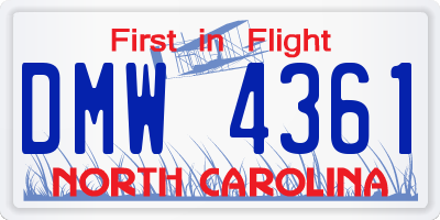 NC license plate DMW4361