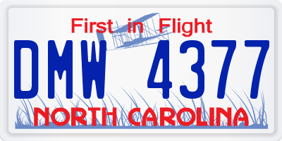 NC license plate DMW4377