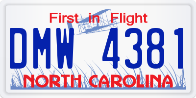 NC license plate DMW4381