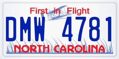 NC license plate DMW4781