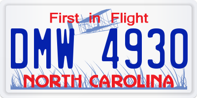 NC license plate DMW4930