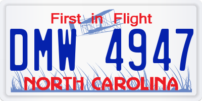 NC license plate DMW4947