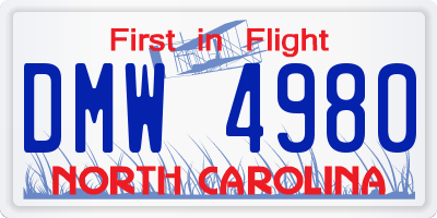 NC license plate DMW4980