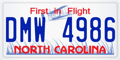 NC license plate DMW4986