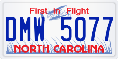 NC license plate DMW5077