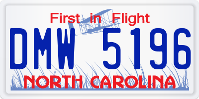 NC license plate DMW5196