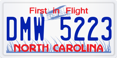 NC license plate DMW5223