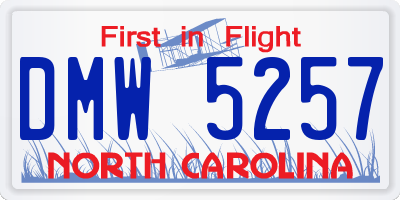 NC license plate DMW5257