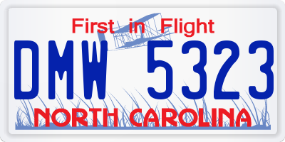 NC license plate DMW5323
