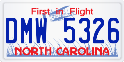 NC license plate DMW5326