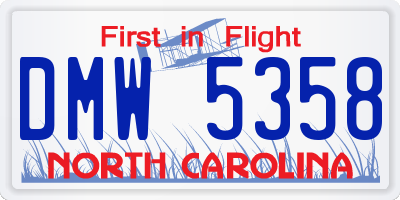NC license plate DMW5358