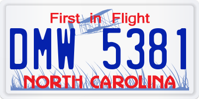 NC license plate DMW5381
