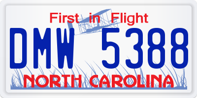 NC license plate DMW5388