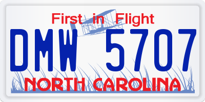 NC license plate DMW5707