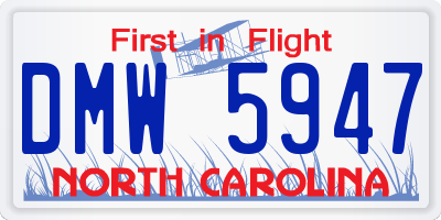 NC license plate DMW5947