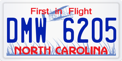 NC license plate DMW6205