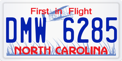 NC license plate DMW6285