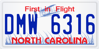 NC license plate DMW6316