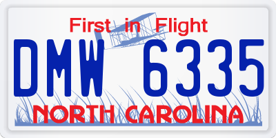 NC license plate DMW6335