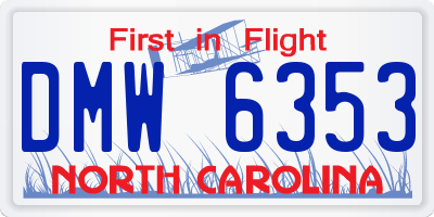 NC license plate DMW6353