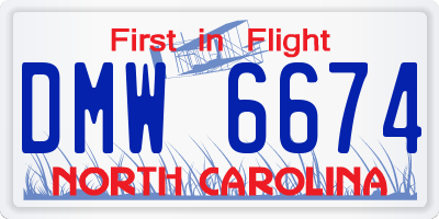 NC license plate DMW6674