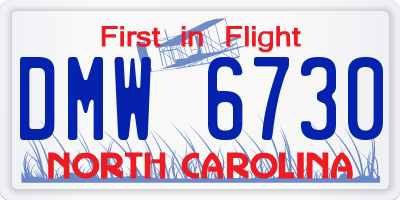 NC license plate DMW6730