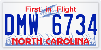 NC license plate DMW6734