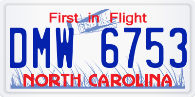 NC license plate DMW6753