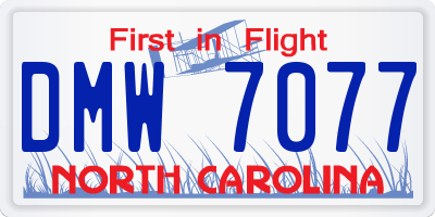 NC license plate DMW7077