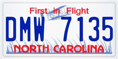NC license plate DMW7135