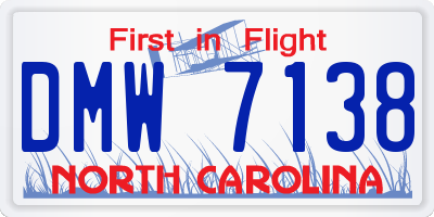 NC license plate DMW7138