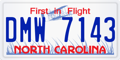 NC license plate DMW7143