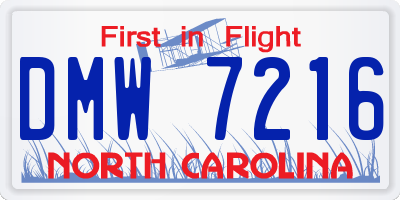 NC license plate DMW7216