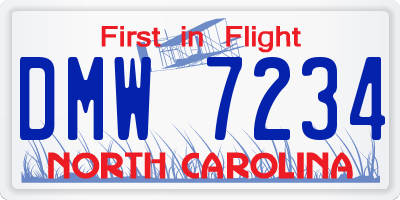 NC license plate DMW7234