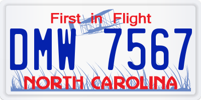 NC license plate DMW7567
