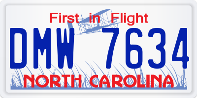 NC license plate DMW7634
