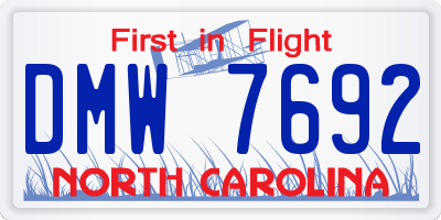 NC license plate DMW7692