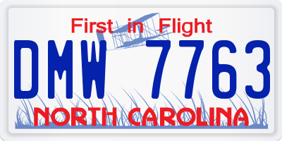 NC license plate DMW7763