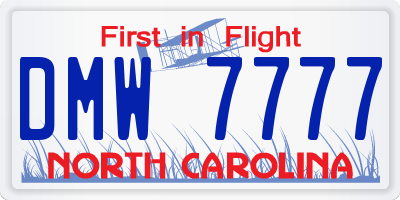 NC license plate DMW7777