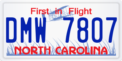 NC license plate DMW7807