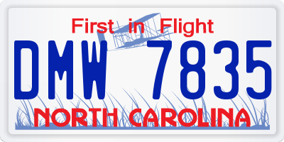 NC license plate DMW7835