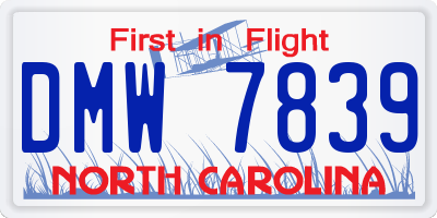 NC license plate DMW7839