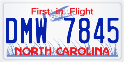 NC license plate DMW7845