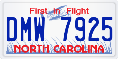 NC license plate DMW7925