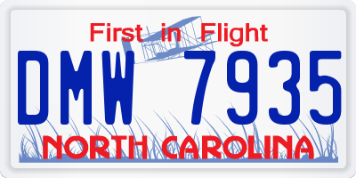 NC license plate DMW7935