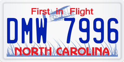 NC license plate DMW7996