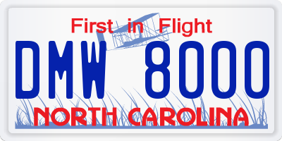 NC license plate DMW8000