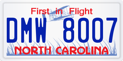 NC license plate DMW8007