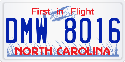 NC license plate DMW8016