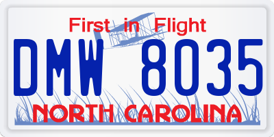 NC license plate DMW8035